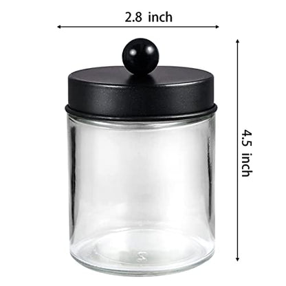 3 Pack Apothecary Jar Canisters Bathroom Vanity Organizer - Qtip Holder Storage Organizer Set Countertop Canister with Stainless Steel Lids &Cute Stickers for Qtips,Cotton Swabs,Makeup Sponges,Floss | Qtip Holder Storage Organizer Set Countertop Canister