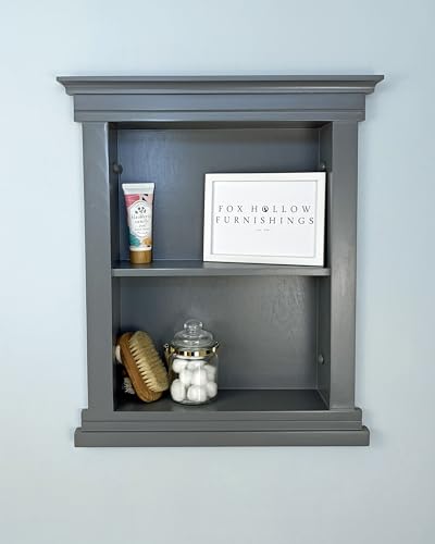 14x18 Elliot Craftsman Recessed Wood Wall Niche, Open Medicine Cabinet Replacement, in The Wall Bathroom Cabinet Insert Shelves, Made in North America, NO MDF, Plain, Dark Gray - color: Dark Gray Plain