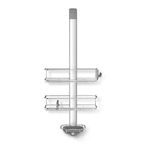 simplehuman Over Door Shower Caddy, No-Drill Auto-Tightening Hanger for Glass Shower Doors, Quick-Adjust Shelves, Quick-Dry Soap Dish, Bathroom Organizer, Rust-Proof Stainless Steel - style: Over Door