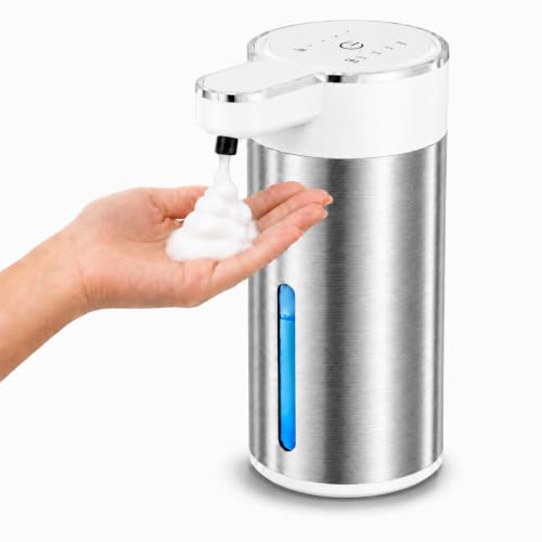 Automatic Foaming Soap Dispenser, Touchless Stainless Steel (White, Foam) | 13.5 oz Capacity, 4 Adjustable Levels, USB Rechargeable Foaming Soap Dispenser for Bathroom and Kitchen - color: White, size: Foam