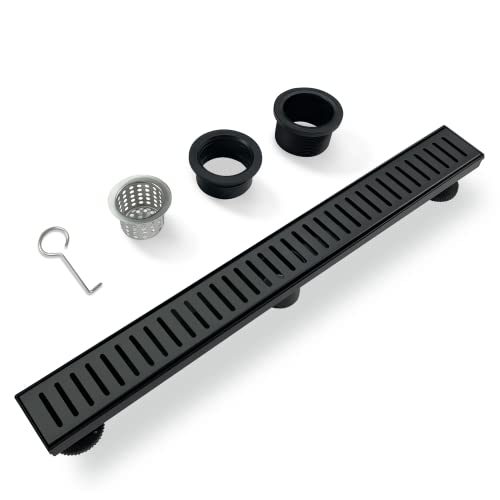 24 Inch Black Linear Shower Drain with Removable Capsule Pattern Cover Grate Accessories and SUS304 Stainless Steel CUPC Certificate (24 inch) - size: 24inch
