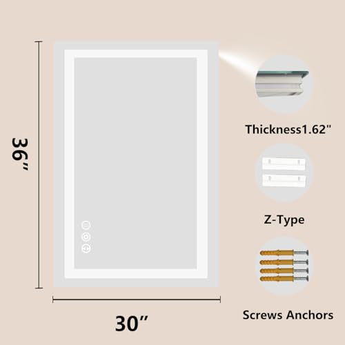 30"x36" LED Anti-Fog Memory Function Shower Mirror - Lighted Vanity Mirror with 3 Color Temperatures, Dimmable, Backlit + Front Lit, 3-Year Warranty