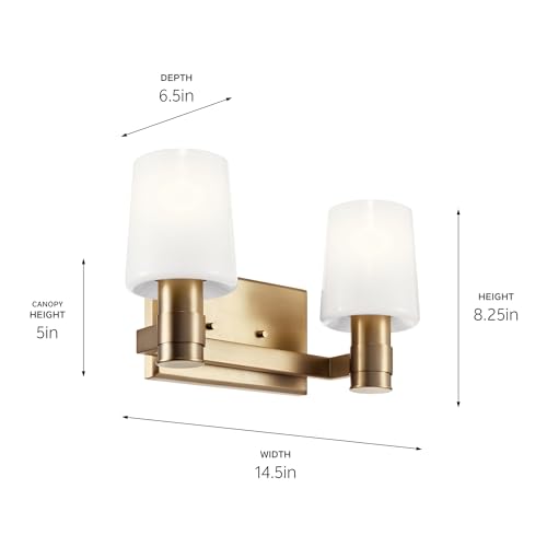 Kichler Adani 2-Light Bathroom Vanity Light, Champagne Bronze | Modern vanity light with opal glass for bathrooms and powder rooms (14.5" x 8.25"), 55175CPZ - color: Champagne Bronze, size: 14.5"