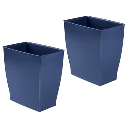 iDesign Small Plastic Bathroom Trash Can, Slim Rectangle Garbage Bin, 2-Pack | Bedroom, Office, Dorm, Navy Blue - color: Navy Blue, style: Pack of 2