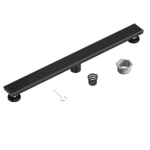 Neodrain 30" Linear Shower Drain, Matte Black 304 SS Bathroom Linear Drain | Black Shower Drain with Quadrato Grate& Adjustable Feet, Long Rectangle Shower Floor Drain in Bathroom, Balcony etc, cUPC - color: Matte Black, size: 30 In