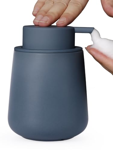 INGOFIN Ceramic Foaming Soap Dispenser - 12 oz Foam Hand Soap Dispenser Bathroom, Ceramic Dish Soap Modern Dispenser with Pump for Kitchen, Matte Blue - color: Matte Blue