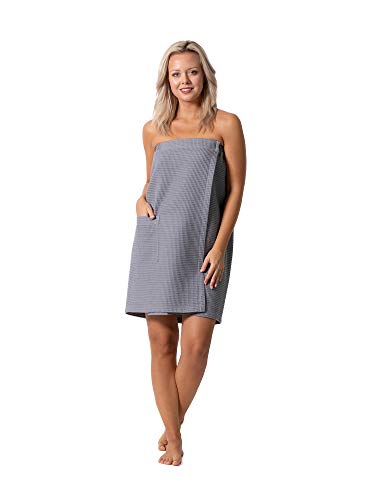 Robe Direct Quick Dry, Lightweight Waffle Spa/Bath Wrap with Adjustable Closure & Elastic Top - color: Gray, size: Small-Medium