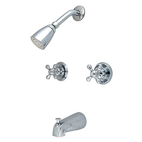 Kingston Brass KB241AX Twin Handle Tub and Shower Faucet with Decor Cross Handle, Polished Chrome,5-Inch Spout Reach - color: Polished Chrome