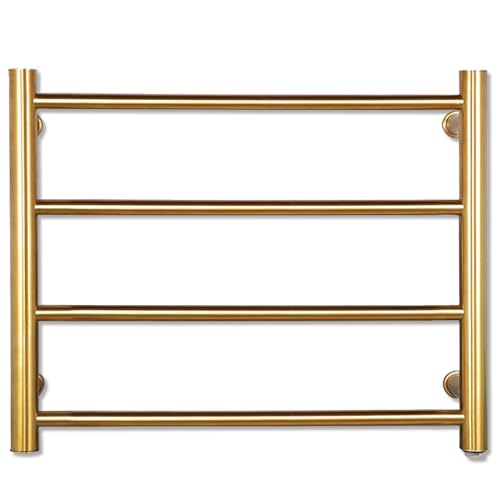 XBVV Gold Heated Towel Rack for Bathroom, Wall Mounted Bath Towel Warmer, Plug-in Electric Towel Rack, 304 Stainless Steel Fast Heating Towel Rack,Keep Bathroom Shower Towels Warm (4-Bar) - color: Gold