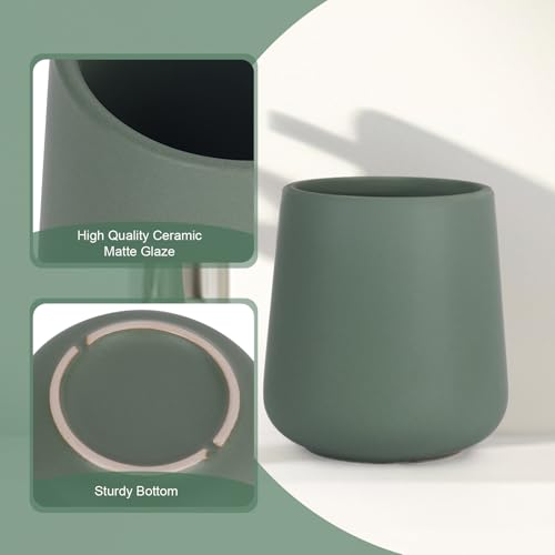 INGOFIN Ceramic Toothbrush Holder for Bathroom, Green Toothpaste Cup | 12oz Toothbrush and Toothpaste Holder for Bathroom Vanity and Countertop, for Cosmetic, Makeup Brush and Office Pencils - color: Matte Green