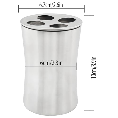Stainless Steel Toothbrush Holder with Waistline and Four-Hole Cup Lid for Bathroom Vanity Countertop Rinse Toothbrushing Drinking Cup Storing Dental Accessories Organizing Makeup Brushes