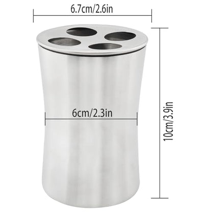 Stainless Steel Toothbrush Holder with Waistline and Four-Hole Cup Lid for Bathroom Vanity Countertop Rinse Toothbrushing Drinking Cup Storing Dental Accessories Organizing Makeup Brushes