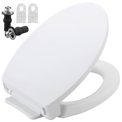 SS114 Toilet Seat Elongated Compatible with TOTO SS113/SS154/SS224/SS204 | Soft Close Toilet Seat Elongated, Traditional Toilet Seat Replacement with Toilet Bolts and Nut - Cotton White