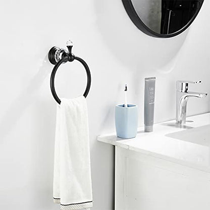 WOLIBEER Crystal Towel Ring,Matte Black Toilet Paper Holder Stand Hand Towel Holder Towel Hook Tissue Roll Paper Holder Towel Hanger Bathroom Hardware 2 Pieces Sets Wall Mounted - color: Black