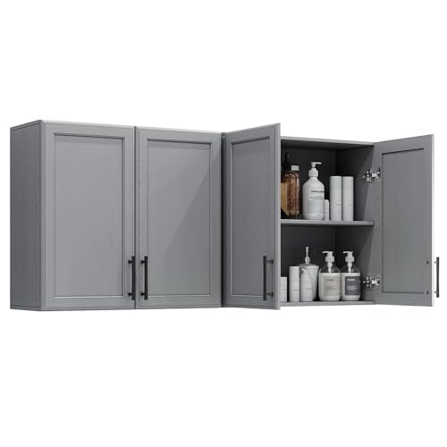 Furnaza 48" W Grey Kitchen Wall Mounted Cabinets with Adjustable Shelf | Upper Wall Cabinets With Two Shaker Doors for Laundry Room,Bathroom,Garage,Easy to Assemble - color: Grey, size: 24"x 2pcs