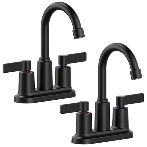 2 Pack Matte Black 4 Inch Centerset Bathroom Sink Faucet 3 Hole | Faucet for Bath Sink with Pop Up Drain and 2 Supply Hoses 2 Handle Bathroom Faucets for Sink Vanity RV Evolvegoods - color: Black-2 Pack