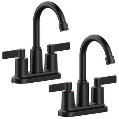 2 Pack Matte Black 4 Inch Centerset Bathroom Sink Faucet 3 Hole | Faucet for Bath Sink with Pop Up Drain and 2 Supply Hoses 2 Handle Bathroom Faucets for Sink Vanity RV Evolvegoods - color: Black-2 Pack