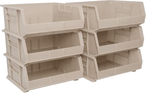 Akro-Mils 30235 AkroBins Plastic Storage Bins, 11"x11"x5", Stone, 6-Pack | Space-Saving Stackable Bins for Garage, Pantry, Craft Organization - color: Stone