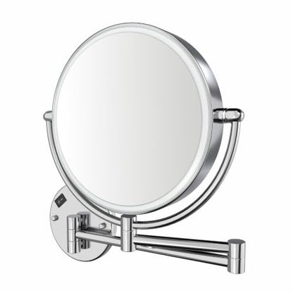 Whitehaus Wall-Mounted LED Magnifying Mirror – 8” Dual-Sided Mirror with 7X Zoom, Extendable Arm, Touch-Activated Light, Polished Chrome - color: Polished Chrome