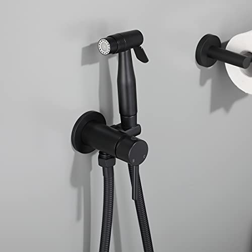 Matte Black Handheld Bidet Sprayer for Toilet Warm Water Wall Mount | Stainless Steel Wall Hung Bidet Hand Held Sprayer with Brass Hot and Cold Mixing Valve, 47 Inches Anti-leaking Shower Hose - color: Matte Black