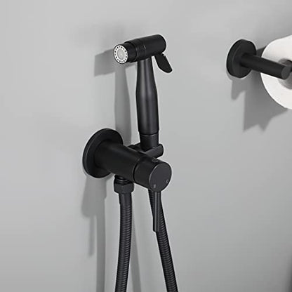 Matte Black Handheld Bidet Sprayer for Toilet Warm Water Wall Mount | Stainless Steel Wall Hung Bidet Hand Held Sprayer with Brass Hot and Cold Mixing Valve, 47 Inches Anti-leaking Shower Hose - color: Matte Black