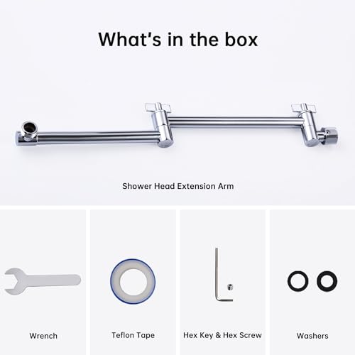 G-Promise 16 Inch Solid Brass Shower Head Extension Arm (Chrome) | Rise or Lower Shower Head, All Metal, Height & Angle Adjustable Extender, Firmly Secure Shower Head, Easy Install - color: Chrome