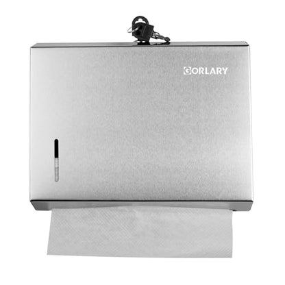 Gorlary Wall Mount Commercial Paper Towel Dispenser, Silver, Lockable | Durable Stainless Steel, C-Fold Multifold Trifold Paper Towel Holder, Hand Paper Tissue Holder for Bathroom, Office - color: Small-silver