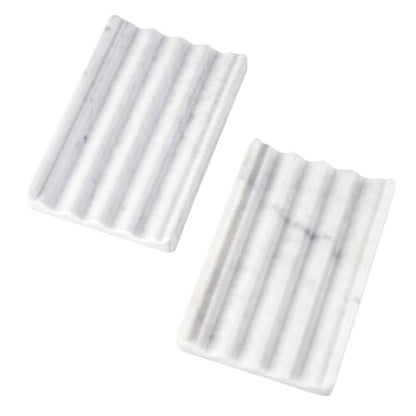 2 Pcs Soap Holder for Bathroom, Marble Soap Dish for Kitchen Countertop, Bathroom Tray with Creative Wavy Design, Soap Saver for Bath Tub, Sponges, Italian Natural Stone(Bianco Carrara) - color: Bianco Carrara