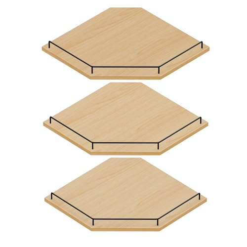 JJL Corner Shelf Wall Mounted, 12 Inches 3-Tier Floating Corner Shelf, Hexagon Rustic Wood Decor with Fence, Natural Wood Grain Storage for Apartment Bedroom Kitchen Bathroom - color: Natural Wood, size: Hex 3-Tier