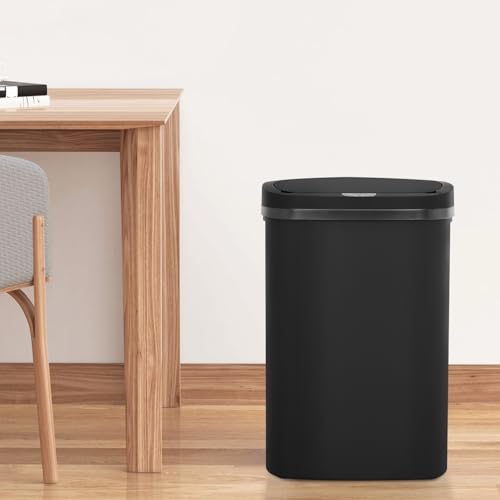 FDW Garbage Can 13 Gallon 50 Liter Kitchen Trash Can for Bathroom Bedroom Home Office Automatic Touch Free High-Capacity with Lid Waste Bin - color: Black, style: Plastics
