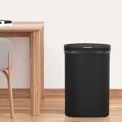 FDW Garbage Can 13 Gallon 50 Liter Kitchen Trash Can for Bathroom Bedroom Home Office Automatic Touch Free High-Capacity with Lid Waste Bin - color: Black, style: Plastics