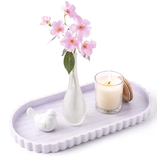 Silicone Bathroom Tray - 12''x5.3'' Oval Vanity Tray for Bathroom Countertop with Scalloped Edge, Elegant Bathroom Holders and Organizers for Toilet Top, Bathtub Caddy, Marble White Purple - color: Marble White Purple, size: 12" x 5.3" x 0.8"