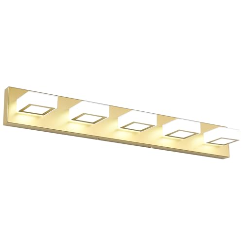 Ralbay Modern LED Gold Bathroom Vanity Lights 5 Lights LED Modern Gold Vanity Lights Over Mirror Fixture Acrylic Gold Vanity Wall Light (White Light 6000K), 33.5 inch, 8590-gold-silver - size: 33.5 inch