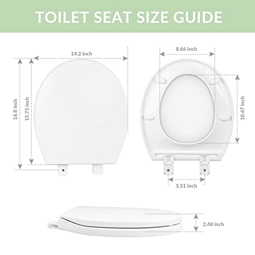 Toilet Seat Round Slow Close, Non Slip Bumpers Quick-Release White | Quiet Close, Tool-Free Install, Four Bumpers, Never Loosen, Fits Standard Round Bowls, Plastic, White - size: Round