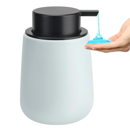Soap Dispenser Ceramic with Easy-to-Press Pump Hand Lotion Liquid Dispenser for Shampoo Bathroom Kitchen 12 oz - color: Lightblue