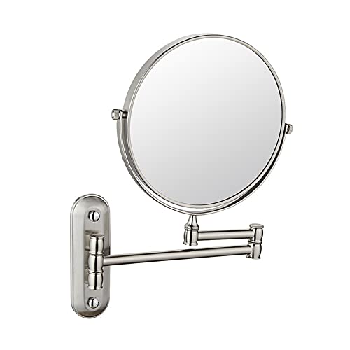 Beauty Mirror,10X Hotel Bathroom Wall Mounted Makeup Mirror, 8 Inch Extendable Bathroom Mirror Foldable Magnifying Double-Sided Shaving Mirror for Bathroom Vanity Brushed Nickel 8 inches 7X