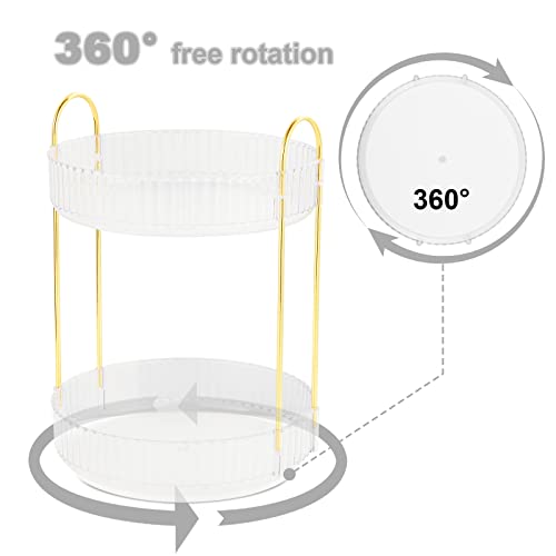 360 Rotating Makeup Organizer for Vanity 2 Tier, Easy to Assemble Spinning Bathroom Organizer, High-Capacity Skincare Perfume Organizers Cosmetic Display Case,Fits Countertop and Bathroom