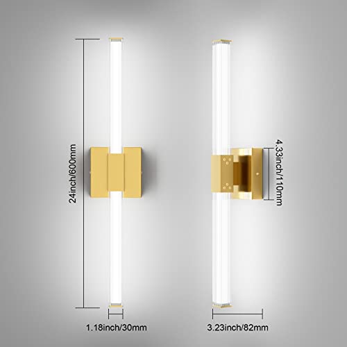 Ralbay 24inch Gold Bathroom Vanity Light Bar 22W Modern LED Vanity Lights Gold Bathroom Wall Mounted Light Fixtures Over Mirror(5500K White Light) - color: Gold, size: 24 inch