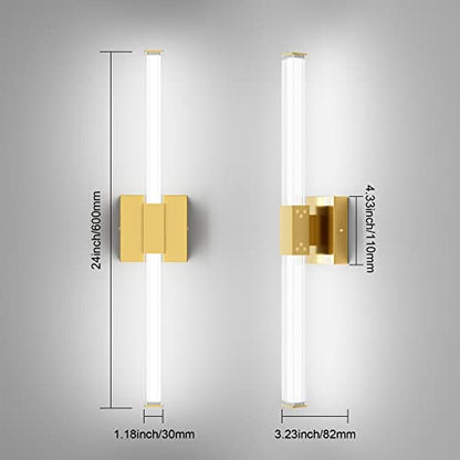 Ralbay 24inch Gold Bathroom Vanity Light Bar 22W Modern LED Vanity Lights Gold Bathroom Wall Mounted Light Fixtures Over Mirror(5500K White Light) - color: Gold, size: 24 inch