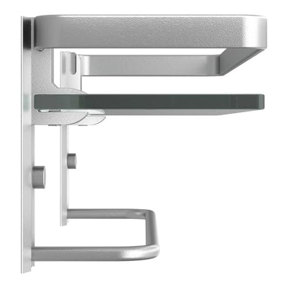 Bathroom Wall Shelf with Towel Bar, Clear Tempered Glass, Hand Towel Holder (Matte Silver) - color: Silver, size: Shelf with Towel Bar