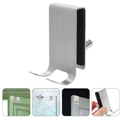 INOOMP Door 304 Stainless Steel Double Hook for Glass Shower Door, Heavy Duty Bathroom Towel and Robe Holder, Rust-Resistant Wall Mount Hooks, 2pcs