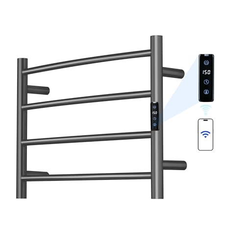 Electric Towel Rack with Voice Control for Alexa & Google Home,TUYA - Wall-Mounted Bathroom Heating Towel Warmer,Plug-in,Stainless Steel Material,16.54x23.62x5.51 in,Gunmetal Grey，4 Bars - color: Gungrey With Wifi, size: 4 Bar