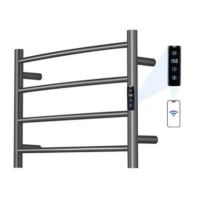 Electric Towel Rack with Voice Control for Alexa & Google Home,TUYA - Wall-Mounted Bathroom Heating Towel Warmer,Plug-in,Stainless Steel Material,16.54x23.62x5.51 in,Gunmetal Grey，4 Bars - color: Gungrey With Wifi, size: 4 Bar