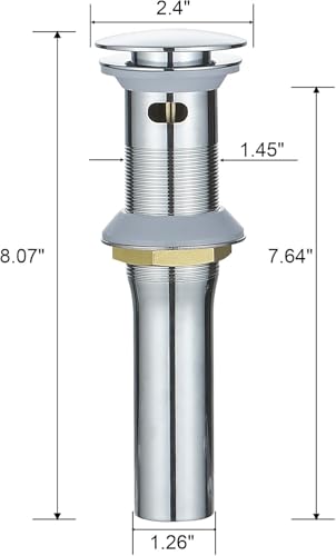 Bathroom Sink Drain, 1-1/2" to 1-3/4", Chrome | Bathroom Sink Stopper with Overflow Pop Up Drain Assembly Stopper Vessel Vanity Lavatory Commercial Bath Brass - color: Chrome