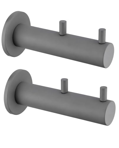 Hooks Heavy Duty Shower Hooks wall Hooks Hooks for Hanging (Cement Gray) | 304 stainless steel double hooks for bathroom, bedroom, closet, laundry, backpacks, bags and pet leashes - color: Cement Gray