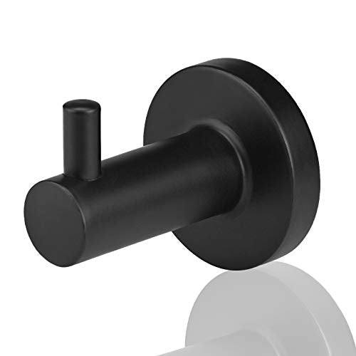 4 Piece Bathroom Accessories Set (Single Towel Bar, Towel Ring, Toilet Paper Holder, Double Towel Hooks), Wall Mounted Bath Hardware Accessory Fixtures Set - color: Matte Black Holder- 4