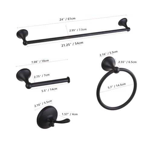 4 Piece Antique Bathroom Hardware Accessories Set Matte Black,24 Inch Towel Bar Set,Towel Rack Set,Bathroom Towel Holder Set - color: Matte Black