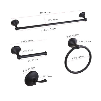 4 Piece Antique Bathroom Hardware Accessories Set Matte Black,24 Inch Towel Bar Set,Towel Rack Set,Bathroom Towel Holder Set - color: Matte Black