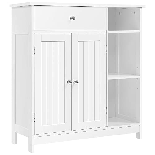 Yaheetech Bathroom Storage Cabinet with Drawer and 2 Beadboard Doors, White | Freestanding Floor Cabinet for Towels and Toiletries, Fits Small Bathrooms, Laundry and Living Rooms, Adjustable MDF Shelves - color: White, style: 1 Drawer + 2 Doors + 3 Open C