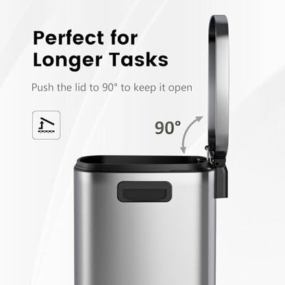 ELPHECO Kitchen Trash Can with Lid 13 Gal Stainless Steel Pedal Garbage Can | Soft Close Lid, Pedal, Heavy-Duty Fingerprint Proof Step Wastebasket with 20 Bags, Removable Bucket, Home Office, Silver - color: Silver